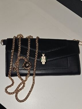 Bvlgari Serpenti Forever black calf leather long wallet With COA